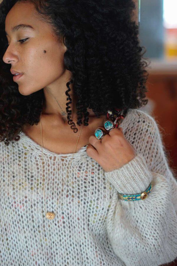 bague argentee ajustable boheme turquoise