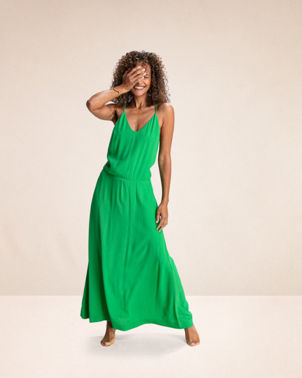 robe longue dos tresse lili Bali green face